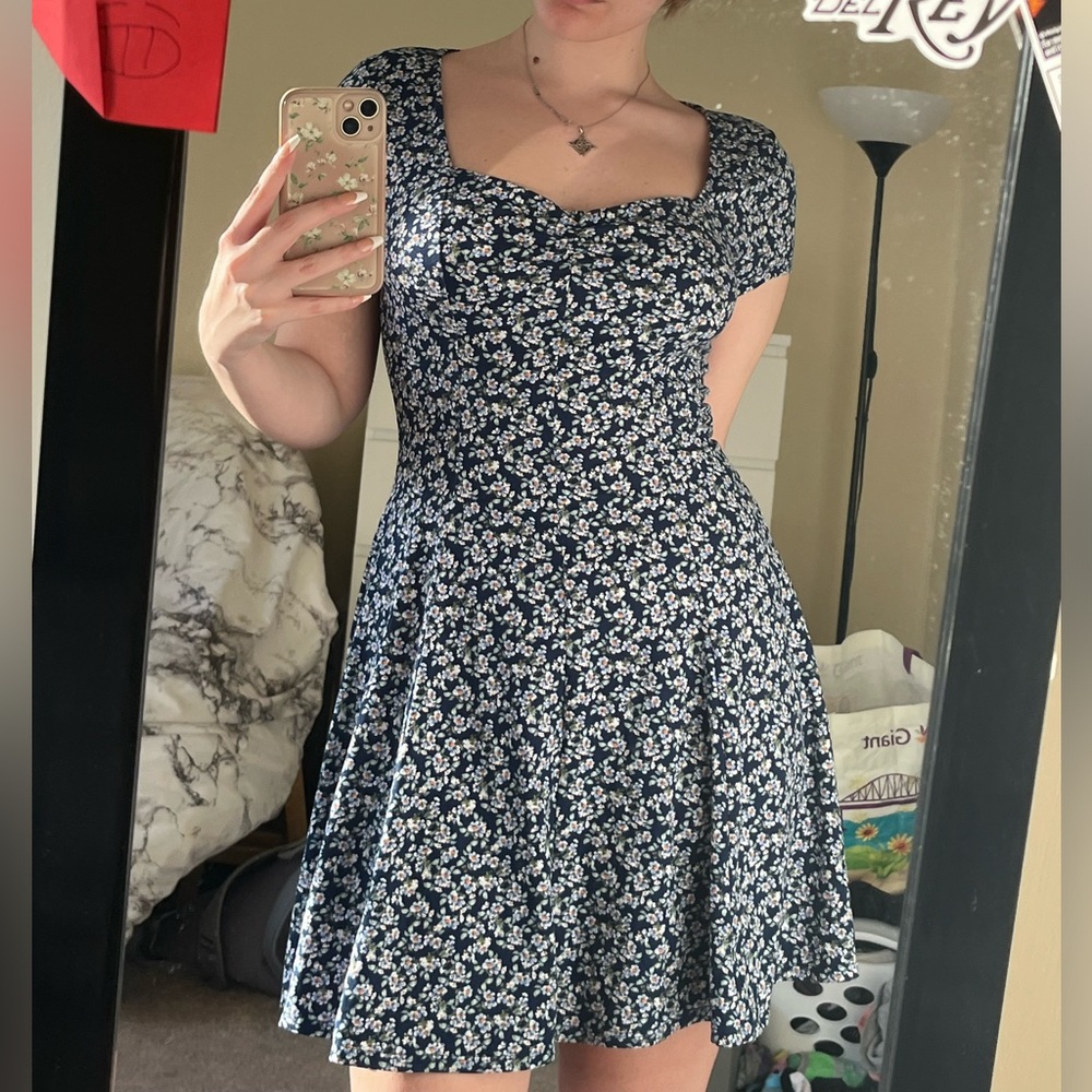 bebop blue floral sweetheart neckline A-line dress size: M